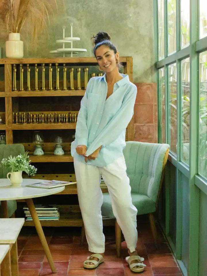 Long-Sleeved Linen Shirt Calpe in Sky Blue-Shirt-MagicLinen-XS-Sky blue-Urbanheer
