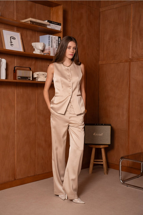 Long Sleeveless Satin Vest