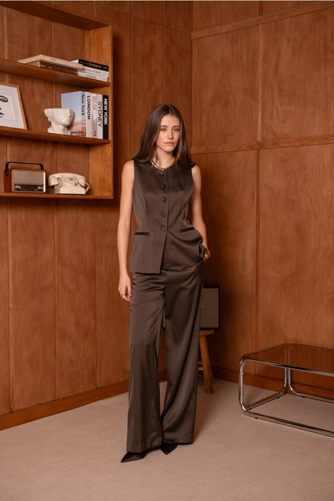 Long Sleeveless Satin Vest