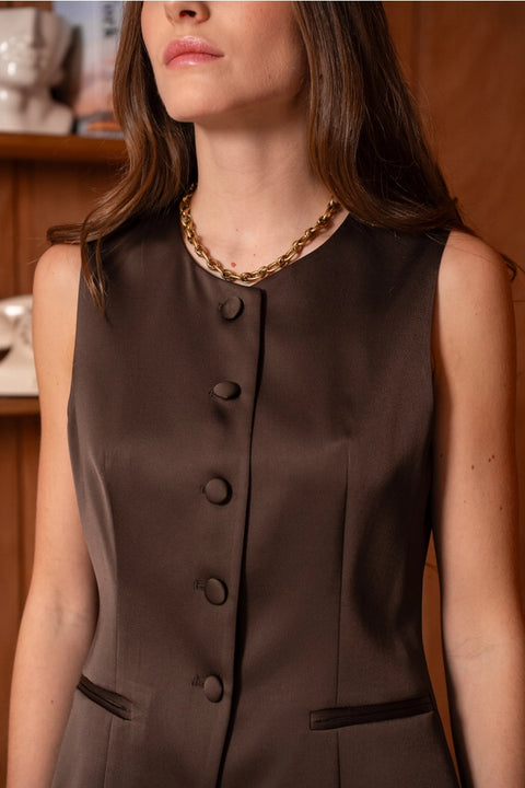 Long Sleeveless Satin Vest