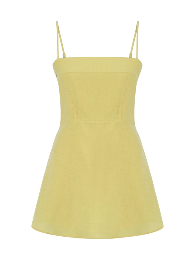 Long Story Short Linen Mini Dress-Dress-Dor Raw Luxury-XS-Yellow-Urbanheer
