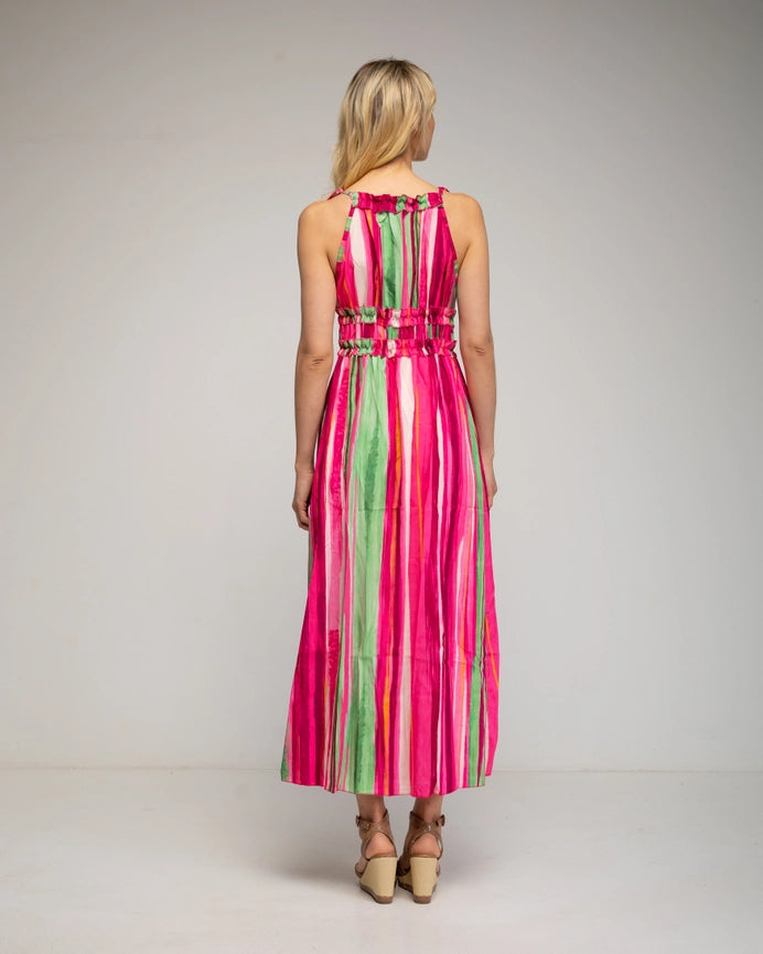 Long Striped Print Dress Fuchsia-Dress-Tantra-YOUR-Fuchsia-Urbanheer