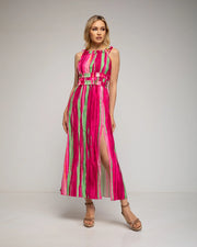 Long Striped Print Dress Fuchsia-Dress-Tantra-YOUR-Fuchsia-Urbanheer