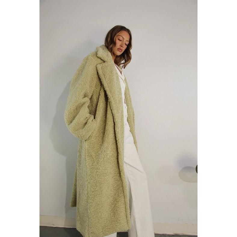 Long Teddy Bear Coat CREAMY SAGE-Coat-Mulla-S-Creamy Sage-Urbanheer