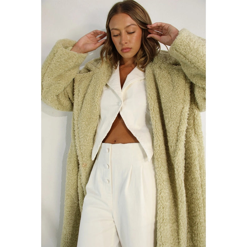 Long Teddy Bear Coat CREAMY SAGE-Coat-Mulla-S-Creamy Sage-Urbanheer