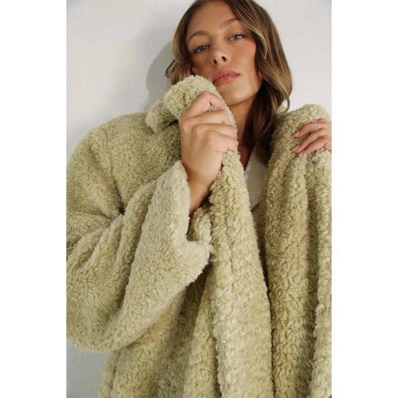Long Teddy Bear Coat CREAMY SAGE-Coat-Mulla-S-Creamy Sage-Urbanheer