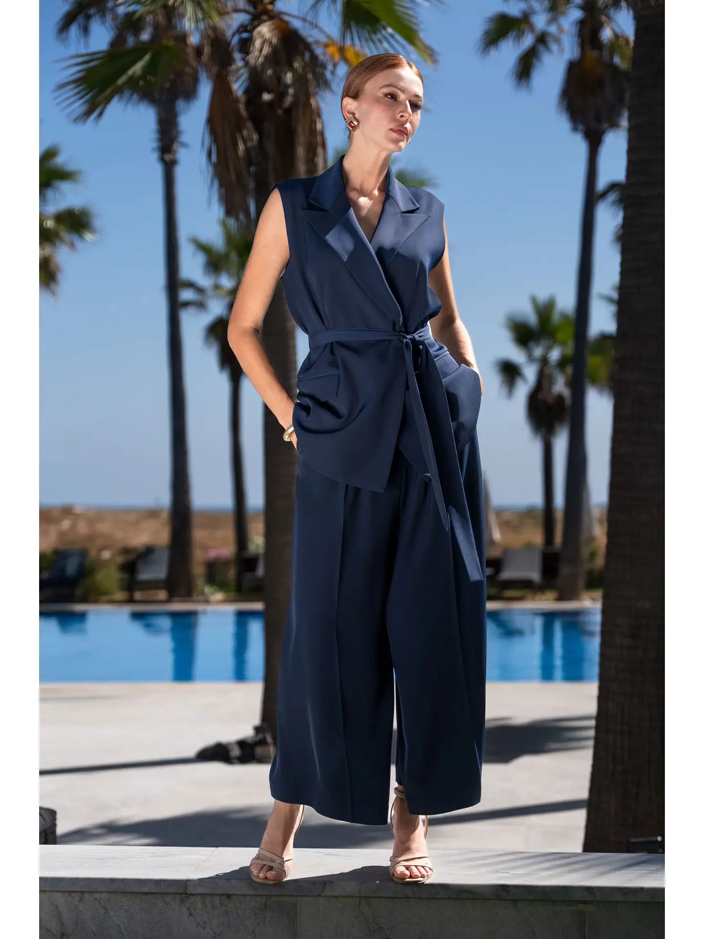 Long Vest with Belt and Wrap-Style Fastening