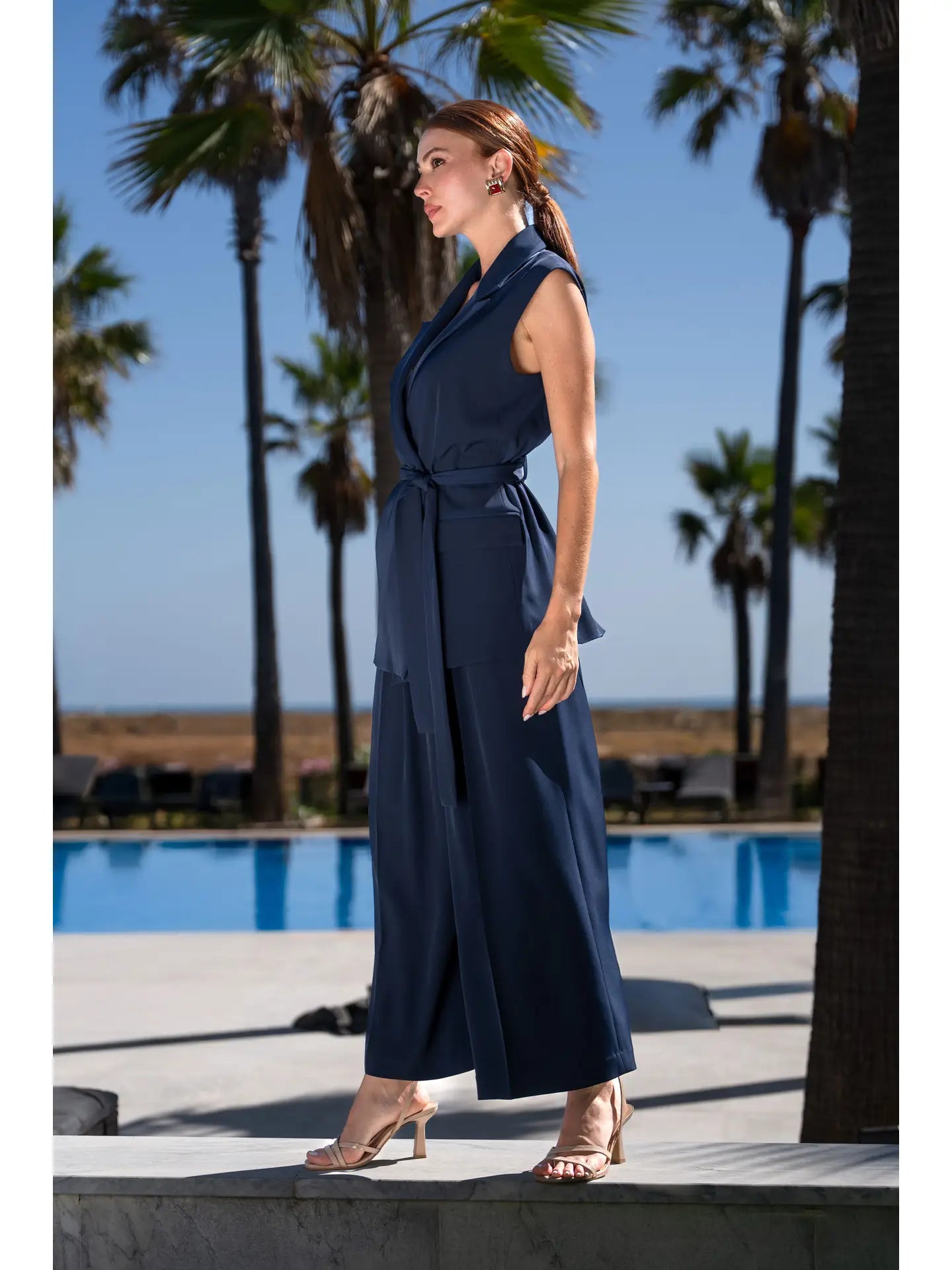 Long Vest with Belt and Wrap-Style Fastening