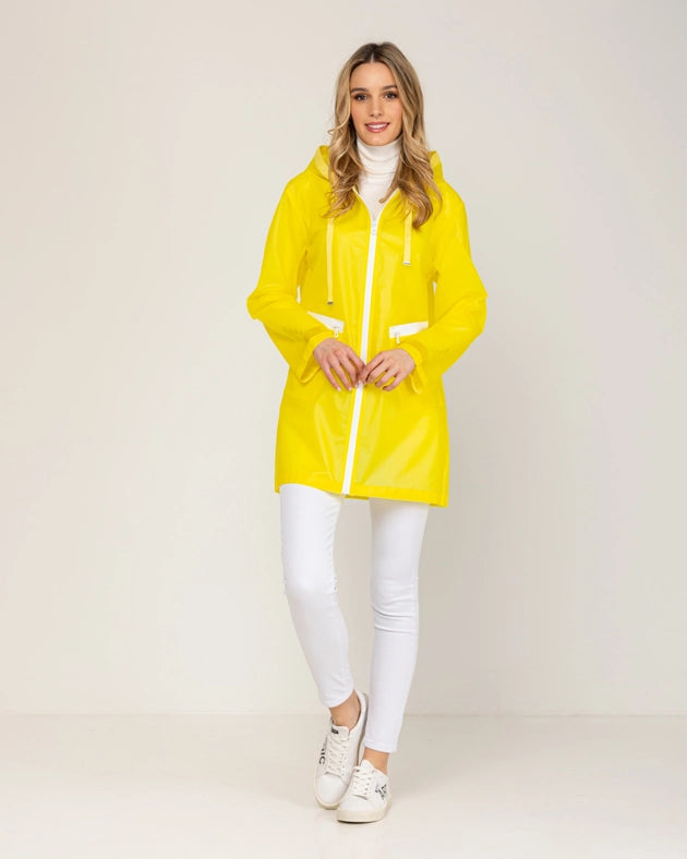 Long Waterproof Raincoat With Hood, Zip And Pockets Yellow-Raincoat-Tantra-S-Urbanheer