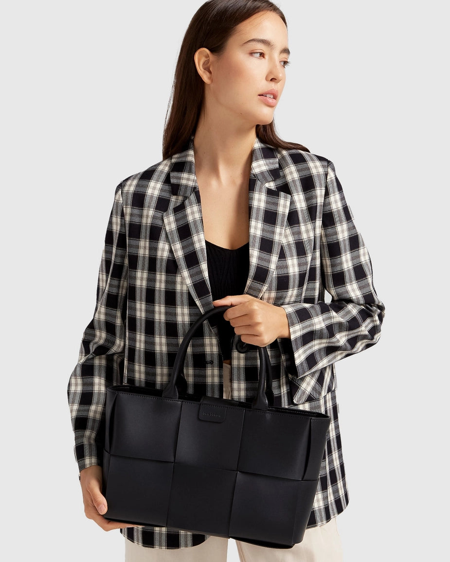 Long Way Home Woven Tote Black-Tote Bag-Belle & Bloom-W 35cm x H 23cm x D 11cm-Urbanheer