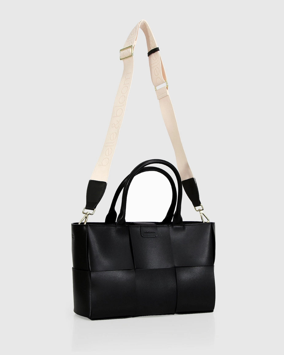 Long Way Home Woven Tote Black-Tote Bag-Belle & Bloom-W 35cm x H 23cm x D 11cm-Urbanheer