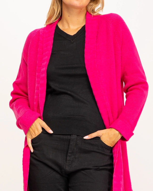 Long Cardigan-Style Knit Jacket Fuchsia-Jacket-Tantra-YOUR-Urbanheer