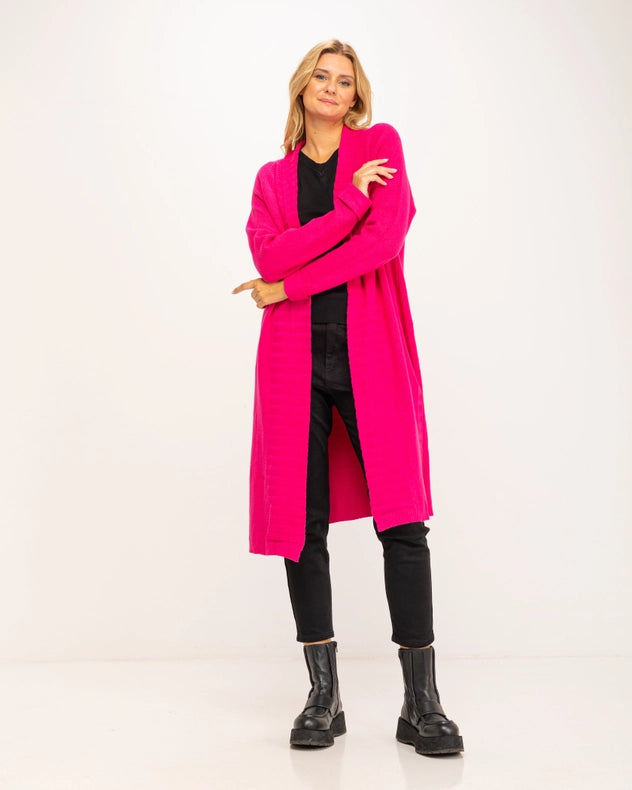 Long Cardigan-Style Knit Jacket Fuchsia-Jacket-Tantra-YOUR-Urbanheer