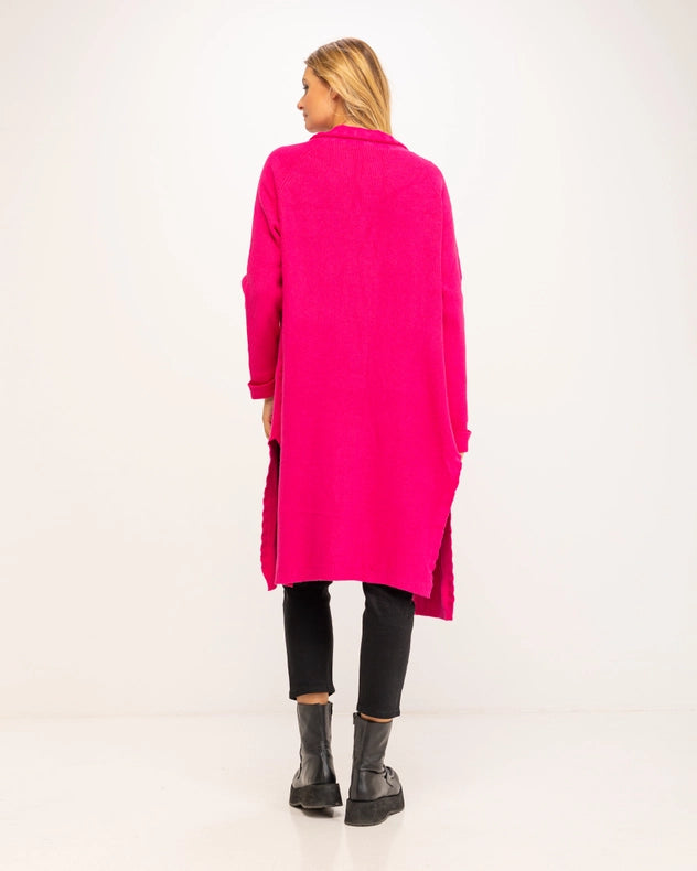 Long Cardigan-Style Knit Jacket Fuchsia-Jacket-Tantra-YOUR-Urbanheer