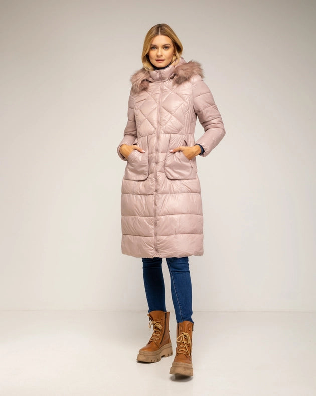 Long fitted anorack with removable hood and fur-Anorack-Tantra-S-PINK-Urbanheer