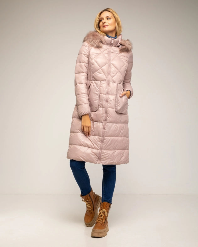 Long fitted anorack with removable hood and fur-Anorack-Tantra-S-PINK-Urbanheer