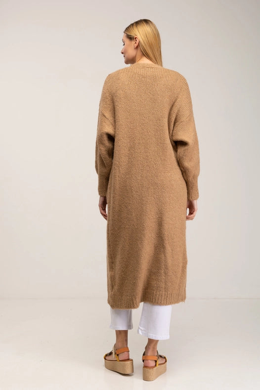 Long Knitted Jacket With Pockets Brown-Jacket-Tantra-YOUR-Urbanheer