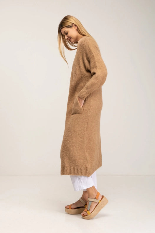 Long Knitted Jacket With Pockets Brown-Jacket-Tantra-YOUR-Urbanheer