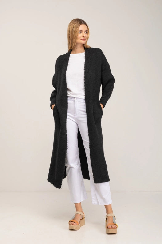 Long Knitted Jacket With Pockets Black-Jacket-Tantra-YOUR-Urbanheer