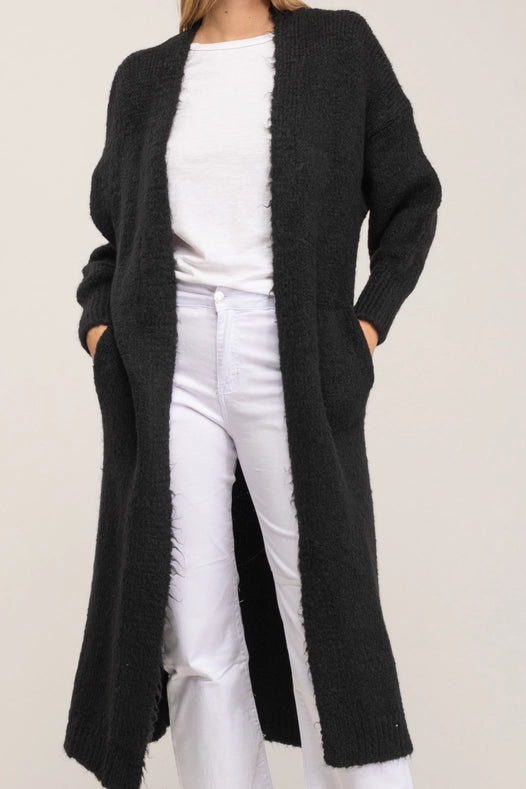 Long Knitted Jacket With Pockets Black-Jacket-Tantra-YOUR-Urbanheer