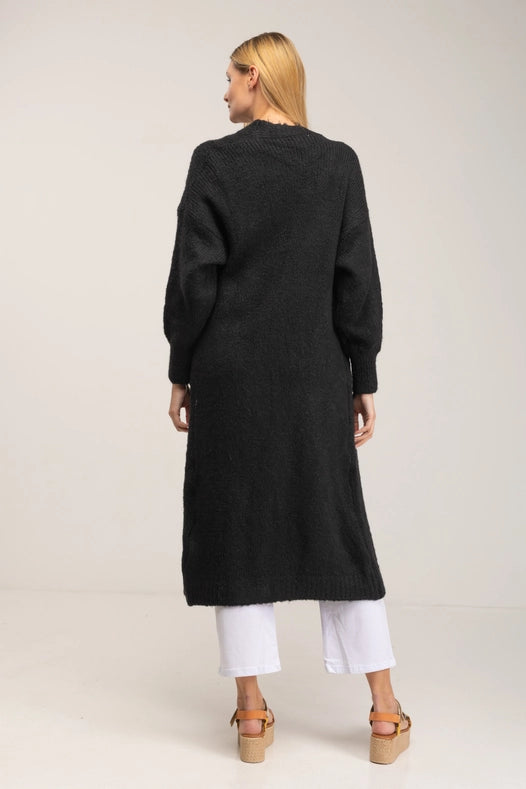 Long Knitted Jacket With Pockets Black-Jacket-Tantra-YOUR-Urbanheer