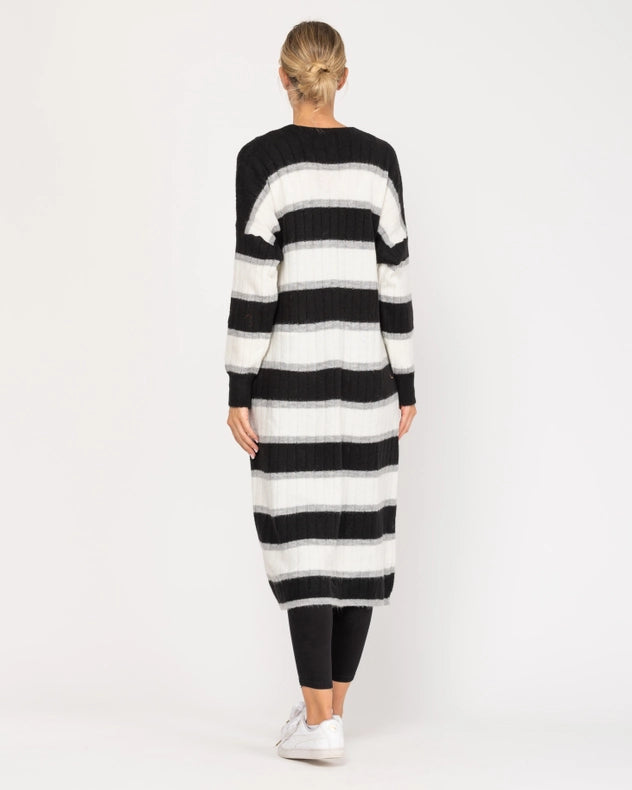 Long Open Knit Jacket With Stripes Black-Jacket-Tantra-YOUR-Urbanheer