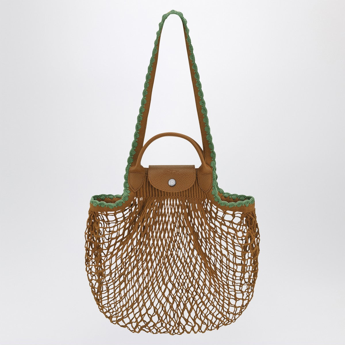 Longchamp L La Pliage mesh bag in Tobacco colour