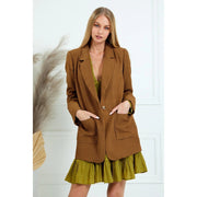 Longline Cambridge Blazer Jacket with Pockets-Blazers-AZURA-S-BROWN-Urbanheer