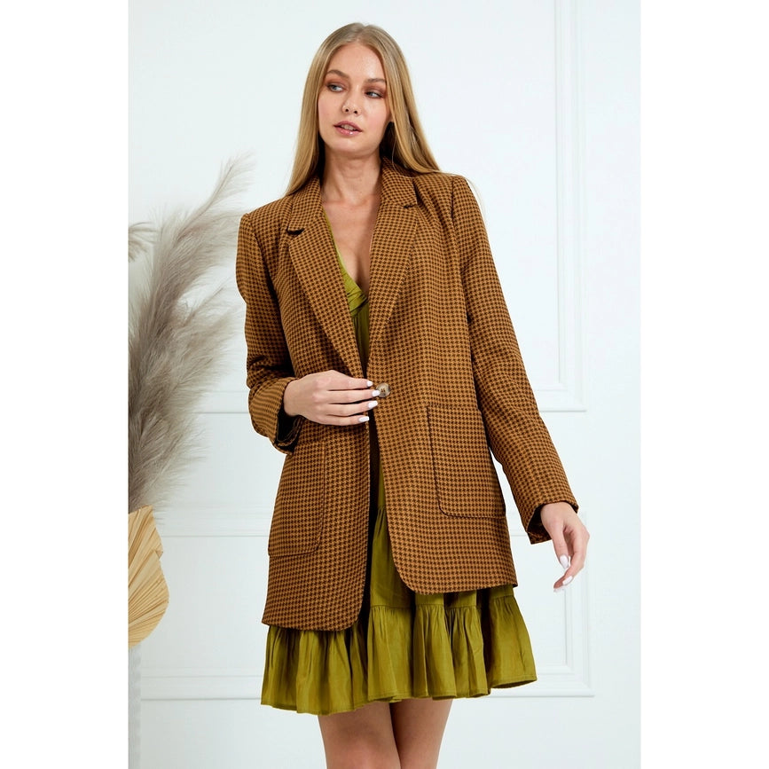 Longline Cambridge Blazer Jacket with Pockets-Blazers-AZURA-S-BROWN-Urbanheer
