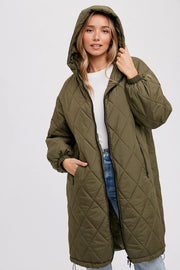 Longline Quilted Puffer Jacket ARMY GREEN-Puffer Jackets-Bluivy-S/M-ARMY GREEN-Urbanheer