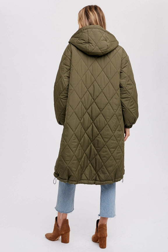 Longline Quilted Puffer Jacket ARMY GREEN-Puffer Jackets-Bluivy-S/M-ARMY GREEN-Urbanheer