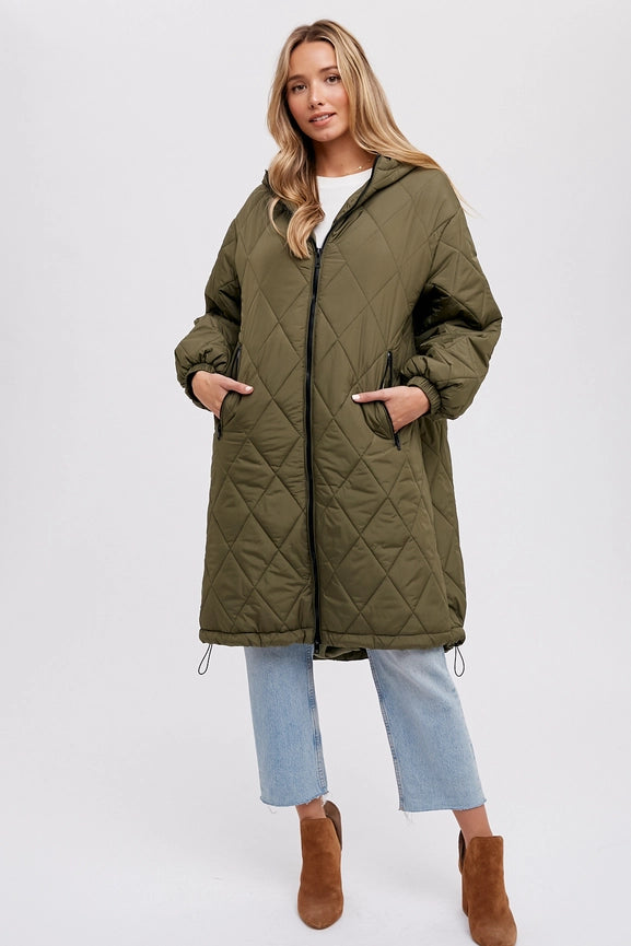 Longline Quilted Puffer Jacket ARMY GREEN-Puffer Jackets-Bluivy-S/M-ARMY GREEN-Urbanheer