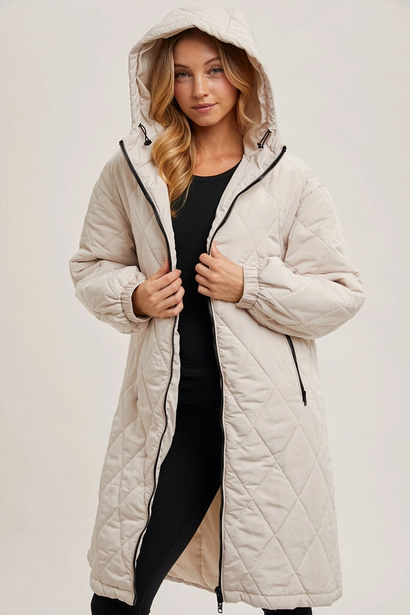 Longline Quilted Puffer Jacket BEIGE-Puffer Jackets-Bluivy-S/M-BEIGE-Urbanheer