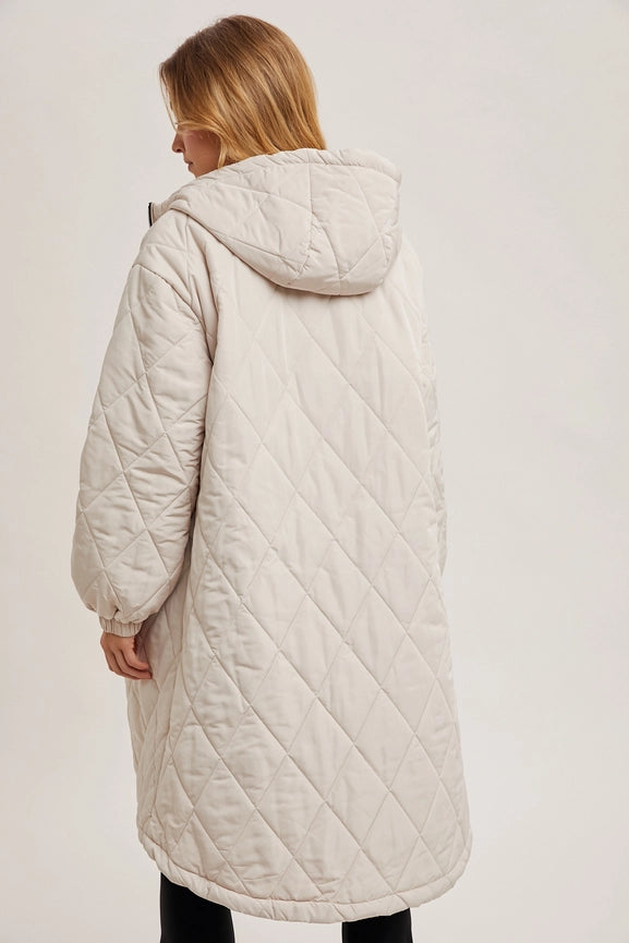 Longline Quilted Puffer Jacket BEIGE-Puffer Jackets-Bluivy-S/M-BEIGE-Urbanheer