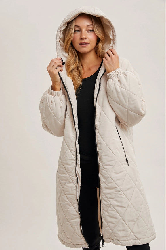 Longline Quilted Puffer Jacket BEIGE-Puffer Jackets-Bluivy-S/M-BEIGE-Urbanheer