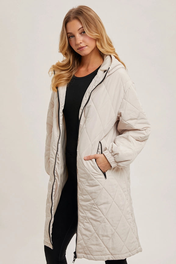 Longline Quilted Puffer Jacket BEIGE-Puffer Jackets-Bluivy-S/M-BEIGE-Urbanheer