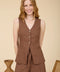 Longline V Neck Sleeveless Linen Vest Top - Brown