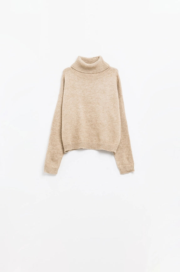 Loose Beige Sweater with Dropped Sleeves-Sweater-Q2-S-Beige-Urbanheer