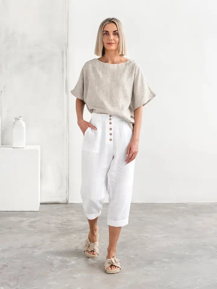 Loose-Fit Linen Top Midway in Natural Melange-Top-MagicLinen-XS-Natural Melange-Urbanheer