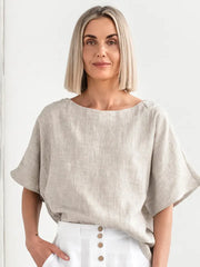 Loose-Fit Linen Top Midway in Natural Melange-Top-MagicLinen-XS-Natural Melange-Urbanheer