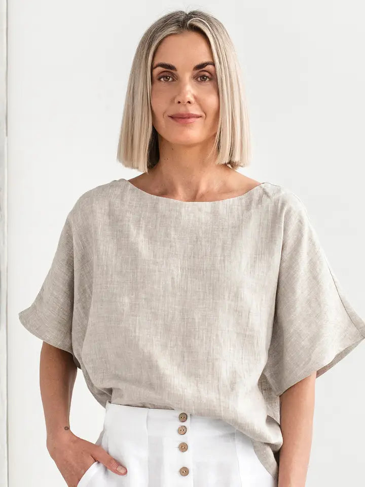 Loose-Fit Linen Top Midway in Natural Melange-Top-MagicLinen-XS-Natural Melange-Urbanheer