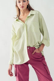 Loose Fit Stripe Button Down Shirt SAGE-Shirt-Urban Daizy-S/M-SAGE-Urbanheer