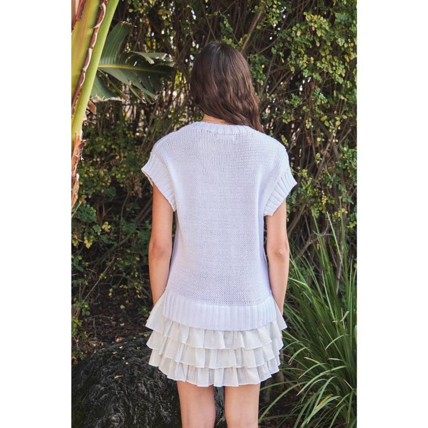 Loose Fit Sweater Mini Dress with Contrast Ruffles OFF WHITE-Dress-idem ditto-S-OFF WHITE-Urbanheer