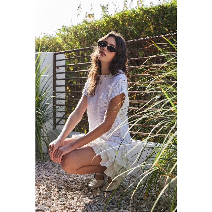 Loose Fit Sweater Mini Dress with Contrast Ruffles OFF WHITE-Dress-idem ditto-S-OFF WHITE-Urbanheer