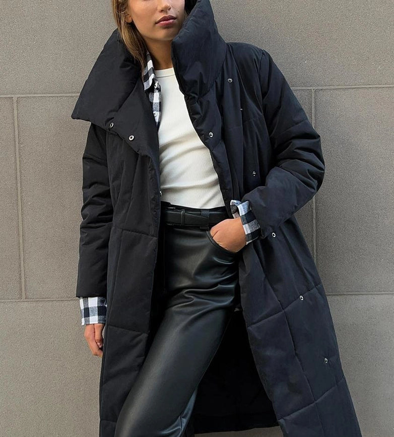 Loose Fitting Long Stand Up Collar Coat Black-Coat-Rosa Clothing-S-Urbanheer