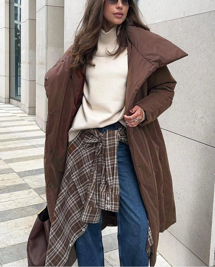 Loose Fitting Long Stand Up Collar Coat Coffee-Coat-Rosa Clothing-S-Urbanheer