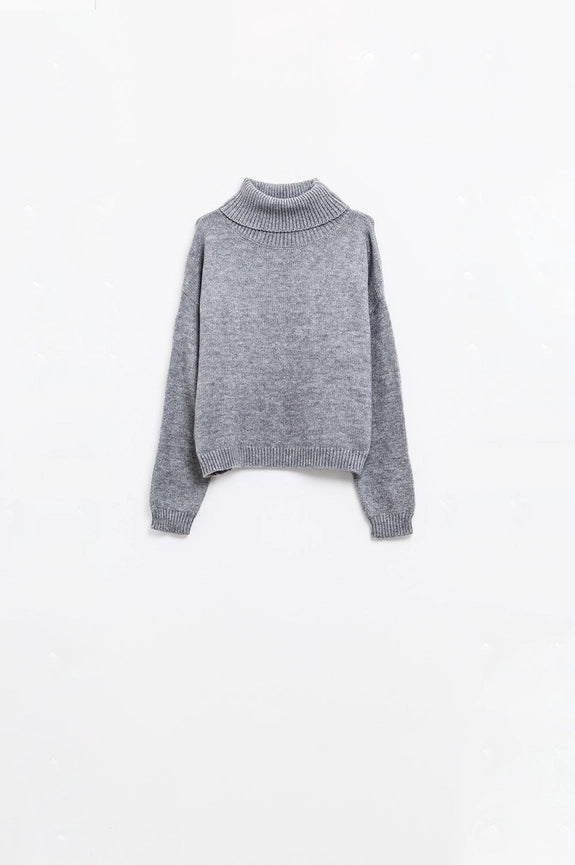 Loose Grey Sweater with Dropped Sleeves-Sweater-Q2-S-Grey-Urbanheer