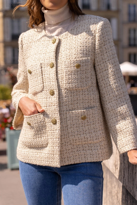 Loose Tweed Jacket with Straight Gold Buttons Off-white-Jacket-Attentif Paris-S-Off-white-Urbanheer