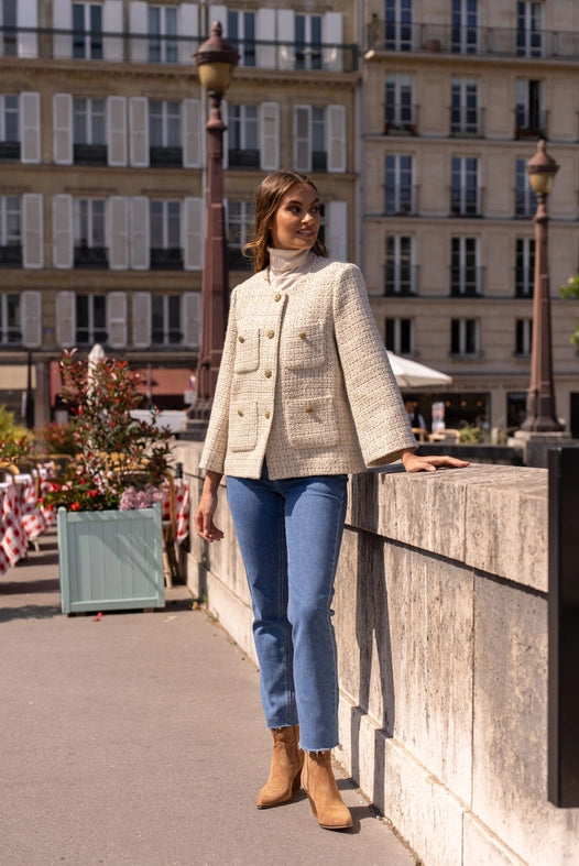 Loose Tweed Jacket with Straight Gold Buttons Off-white-Jacket-Attentif Paris-S-Off-white-Urbanheer