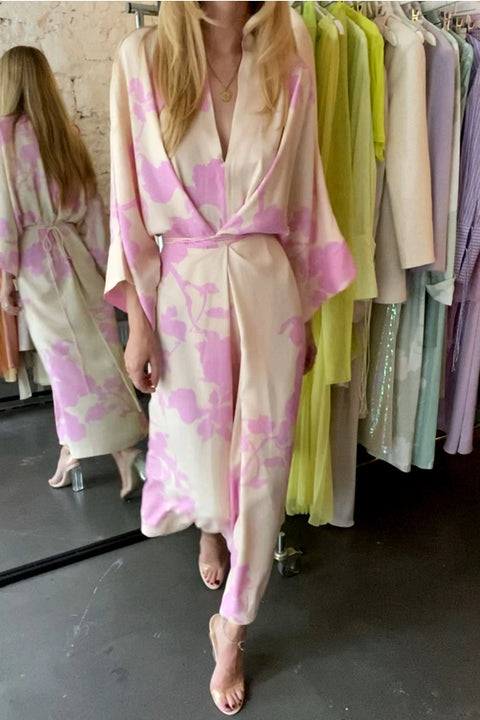 Lotta Kimono Dress-Kimono Dress-eikō ai-One Size-Nude background and pink flowers-Urbanheer